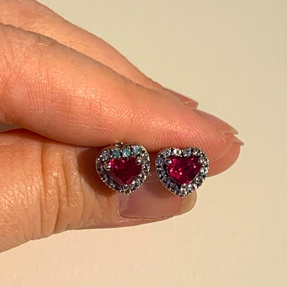Heart Shaped Lab-created Ruby & Diamond Pendant & Earring Set - Picture 6 of 8